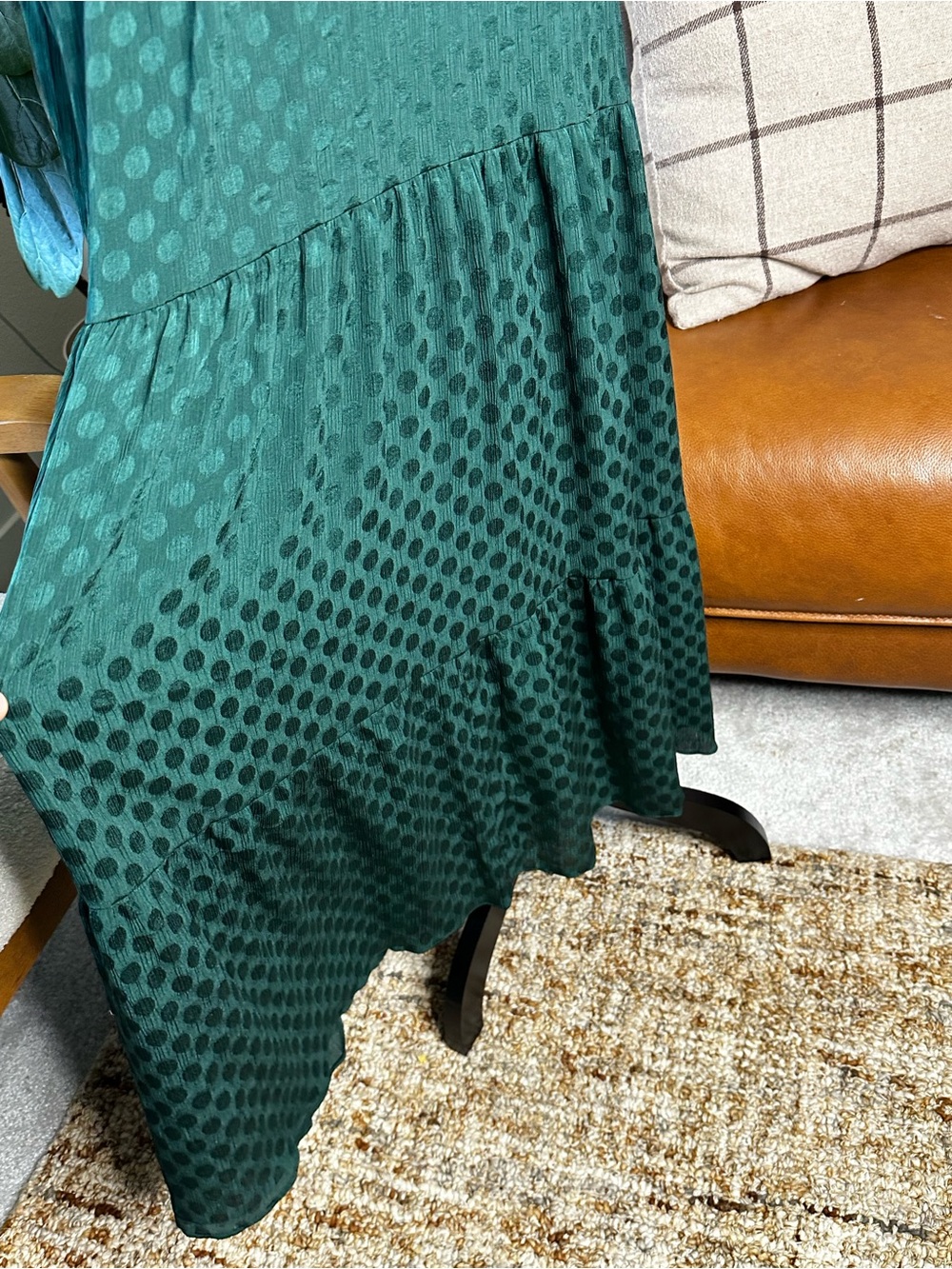 Max Studio Deep Emerald Maxi Dress with Textured Dot Fabric - Picture 4 of 10